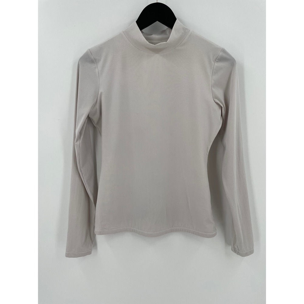Pumiey Womens Mock Neck Long Sleeve Top Greige Size Medium Stretch Bodycon